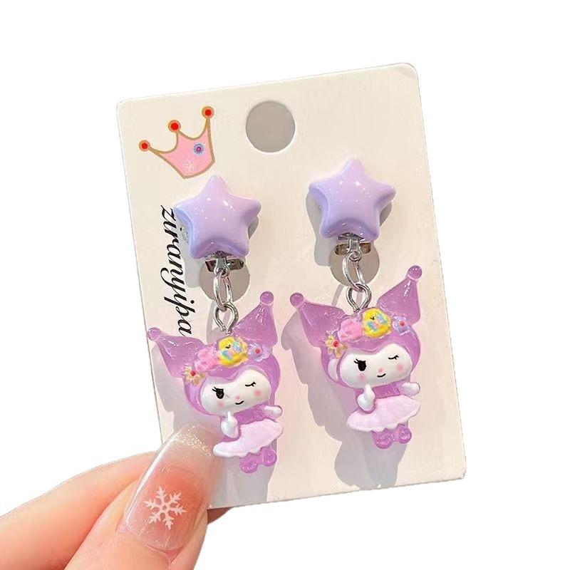 Children's Sanrio Ear Clip No Hole No Hear Girl Kulomi Jewelry Baby New Cute Princess Earring Ring