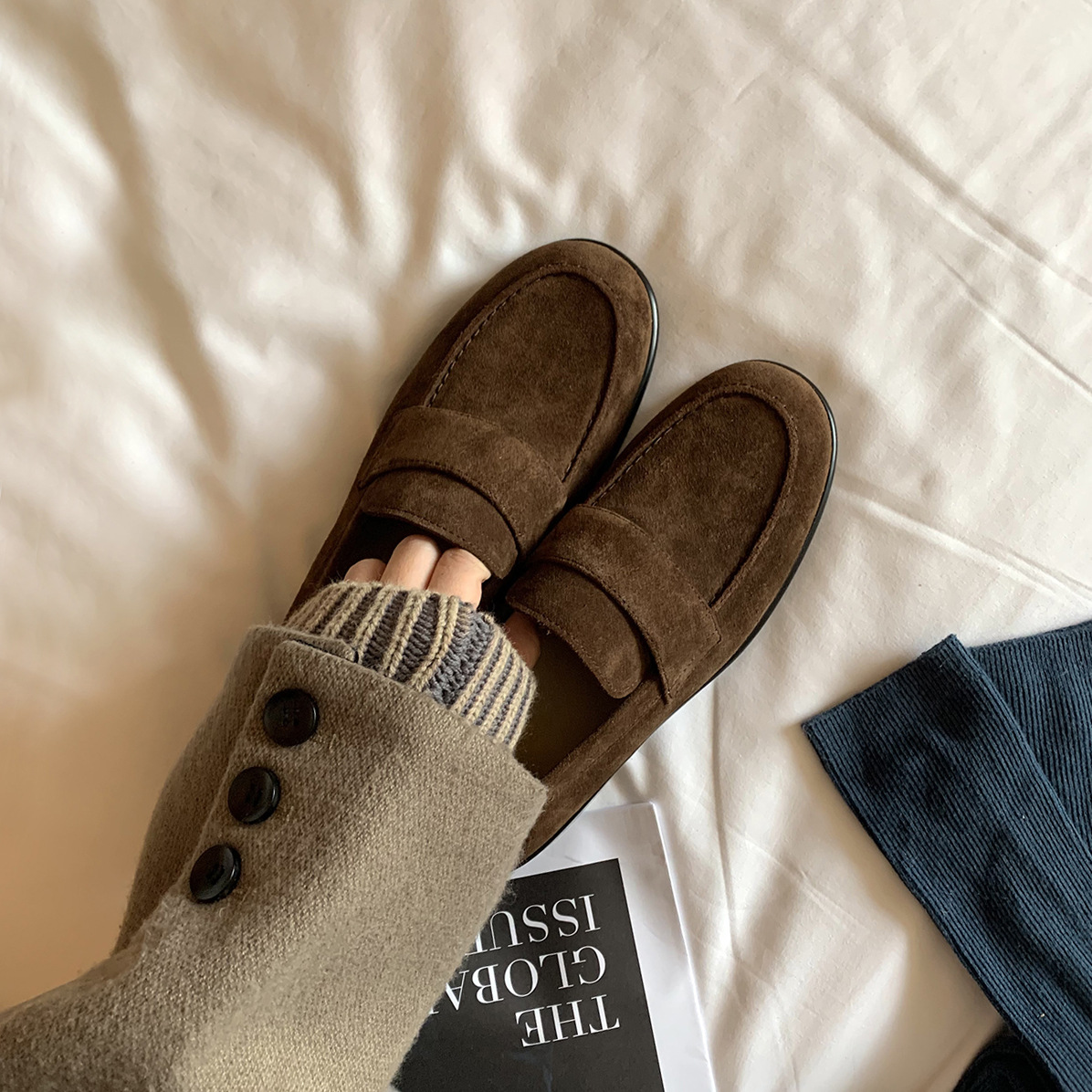 Ретро лоферы с толстой подошвой из овчины для женщин