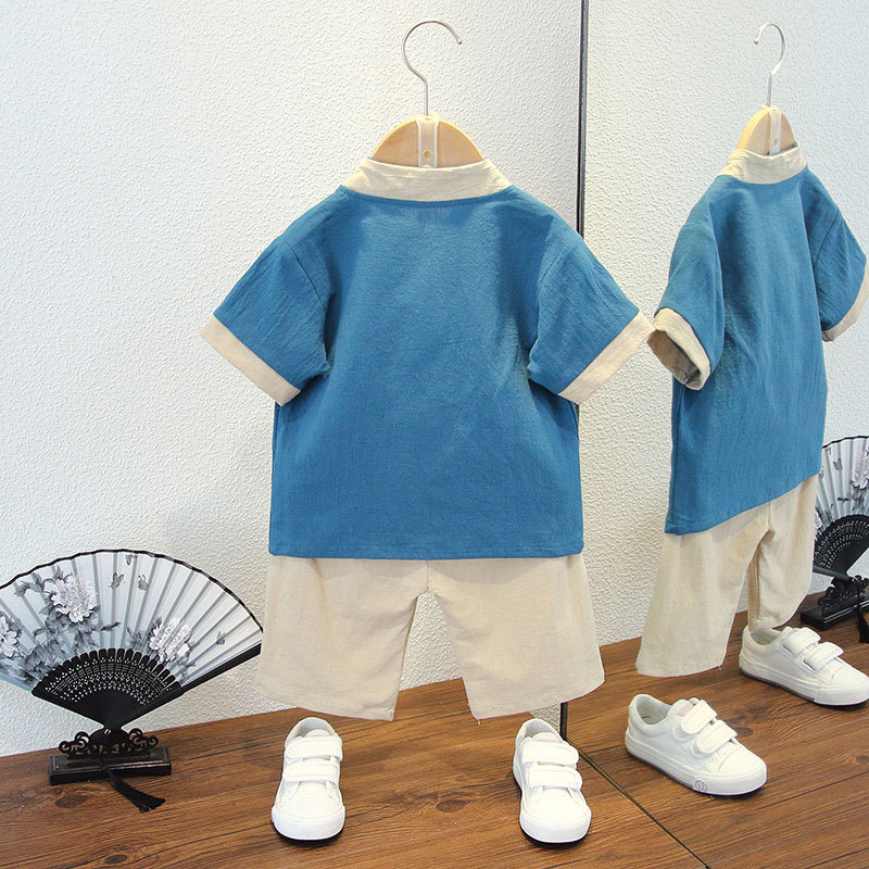 Boys' Hanfu Chinese Style Tang Suit Children's Traditional Outfit for First Birthday Ceremony, Baby Boy Summer Outfit with Cloud Embroidery