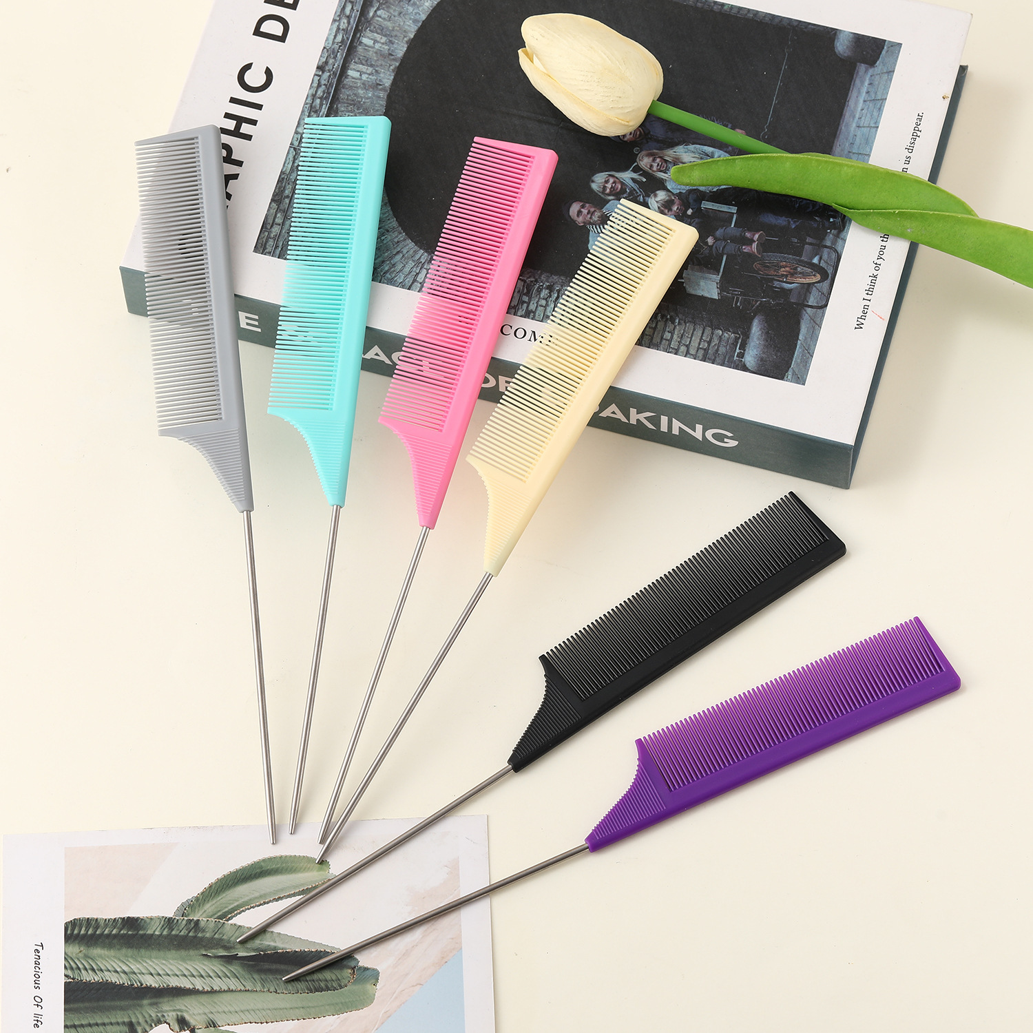 Cross-border Stainless Steel Pointed Tail Comb Hair Styling Partition Picking Comb Steel Needle Long Tail Teeth Comb Cosmetic Coil Comb