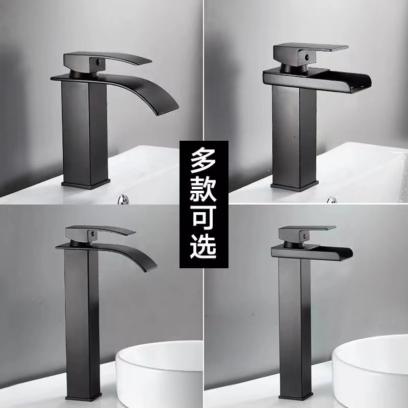 Factory Direct Sales All-Copper Bathroom Waterfall Faucet Washbasin Basin Faucet European Style Wide Mouth Hot and Cold Faucet