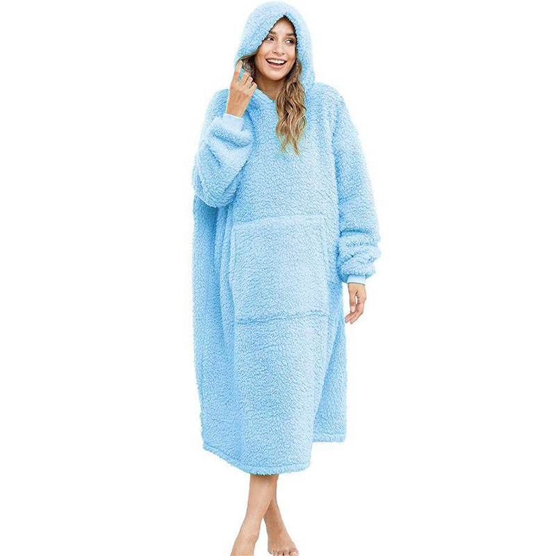 in stock wholesale lamb wool hoodie lazy blanket European and American style plus size warm plush sofa blanket TV blanket