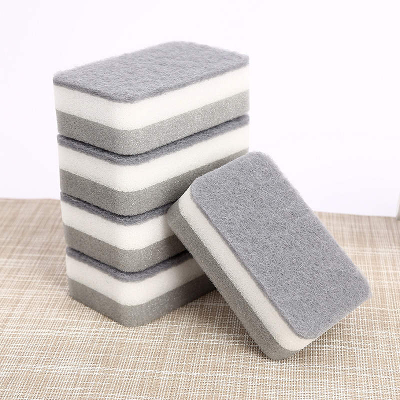 Factory supply dishwashing sponge cleaning sponge gray double-sided kitchen brush bowl gray white scouring pad