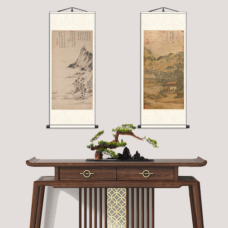 Zhang Daqian ink lotus flower and bird painting landscape painting silk painting feng shui hanging painting calligraphy and painting antique famous scroll painting