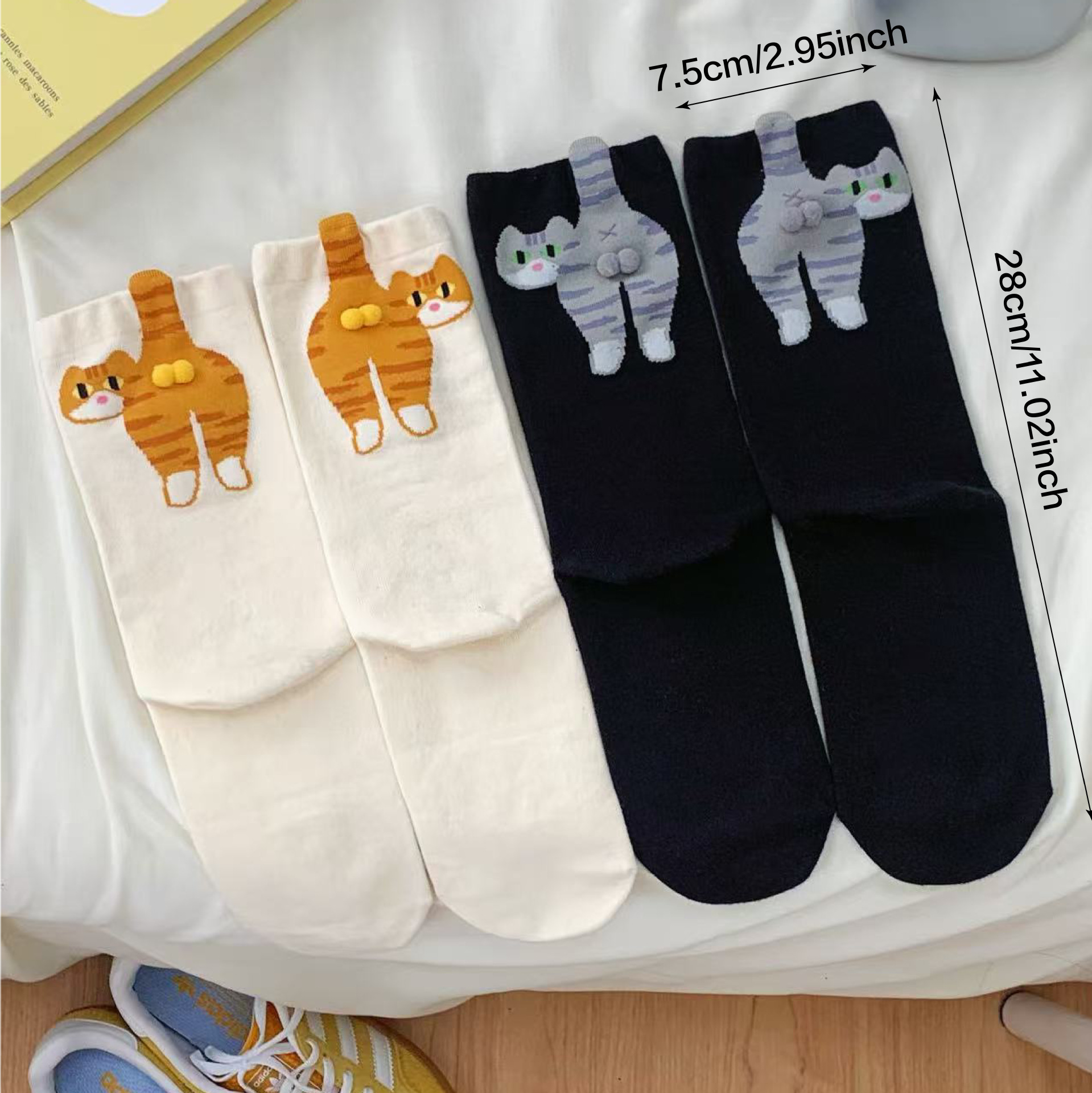 Summer In-Stock Abstract 3D Cat Egg Socks Mid-Calf Socks for Women Cute Quirky Cat Ins Japanese Style Long Socks for Women