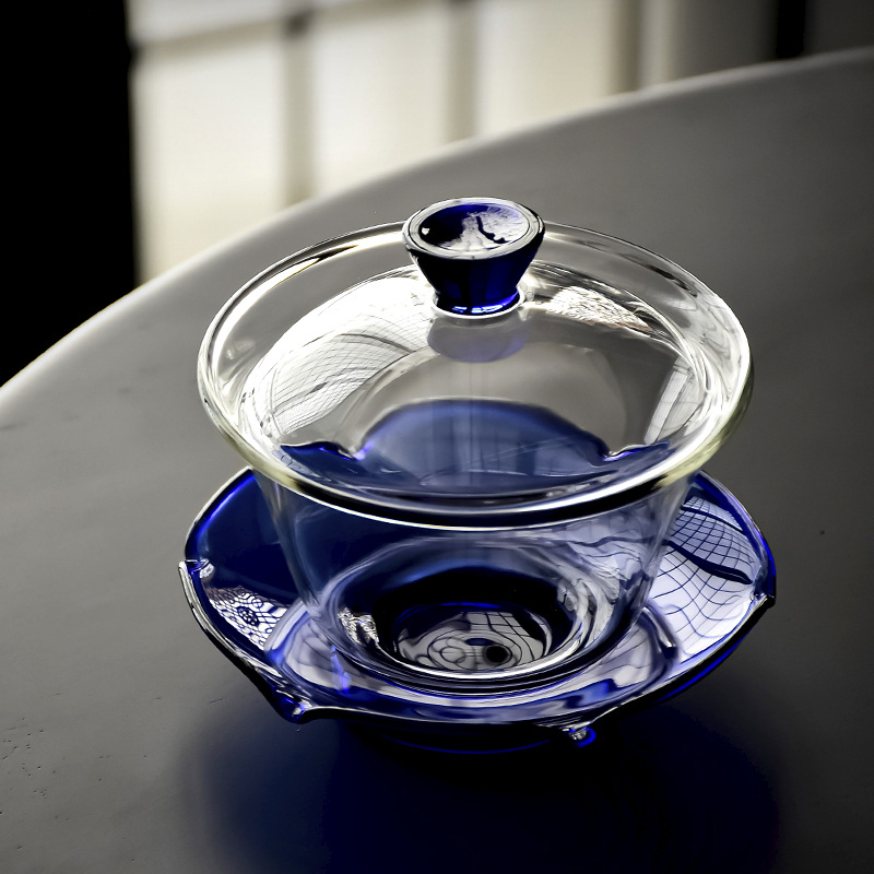Sancai Cup Multi-Color Household Kung Fu Tea Set Cold and Heat Resistant Simple Tea Bowl High Borosilicate Glass Tea Cup Lid Bowl