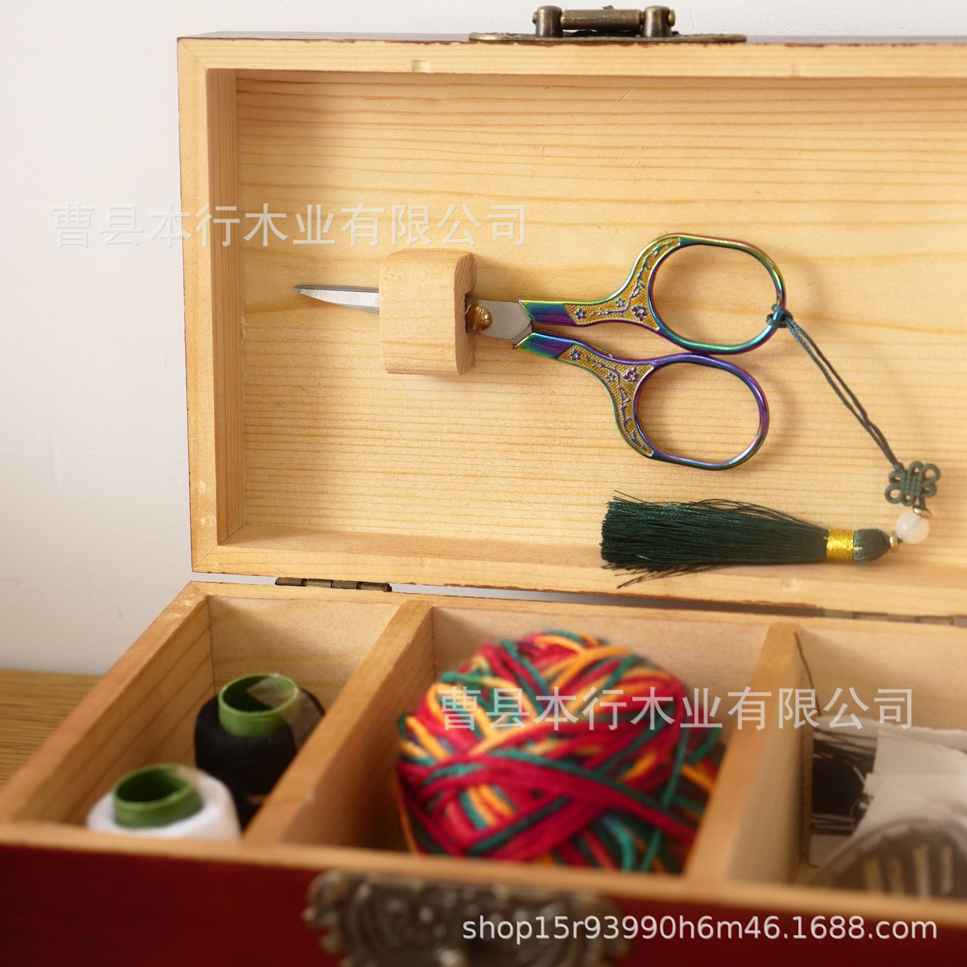 Spot Household Solid Wood Sewing Box Cut Out Retro Pattern Cross Stitch Tool Storage Box Sewing Box Set