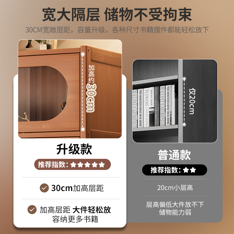 Bookshelf Rack Floor-Standing Living Room Simple Storage Cabinet Wall-Mounted Bedroom Display Cabinet with Door Storage Dust-Proof Bookcase