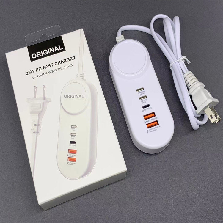 New PD plug-in 18W fast charging intelligent multi-port charger double USB + double C + Lightning plug-in