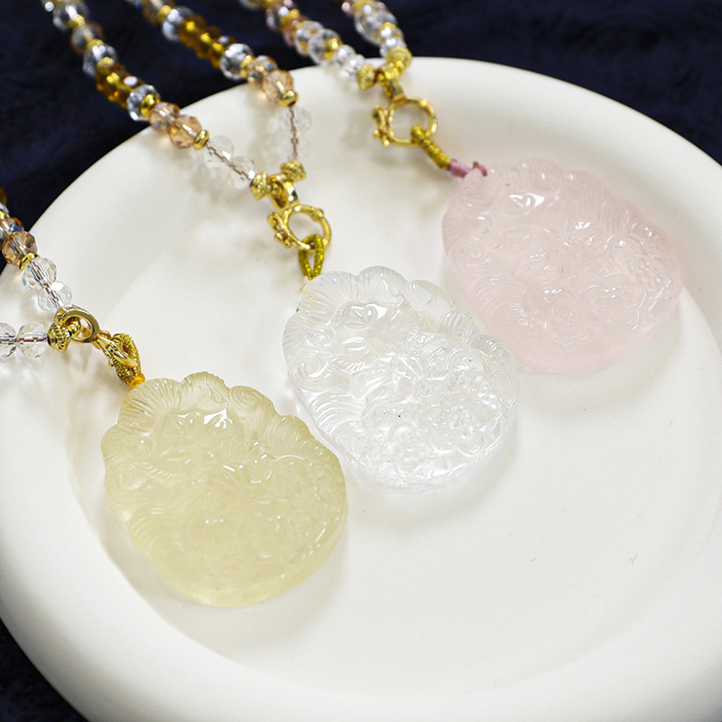 Высококачественная натуральная трехмерная подвеска девятихвостого лиса ожерелье для женщин персиковый цветок одинарный кристалл нишевое ожерелье для подруг свитер цепочка оптом