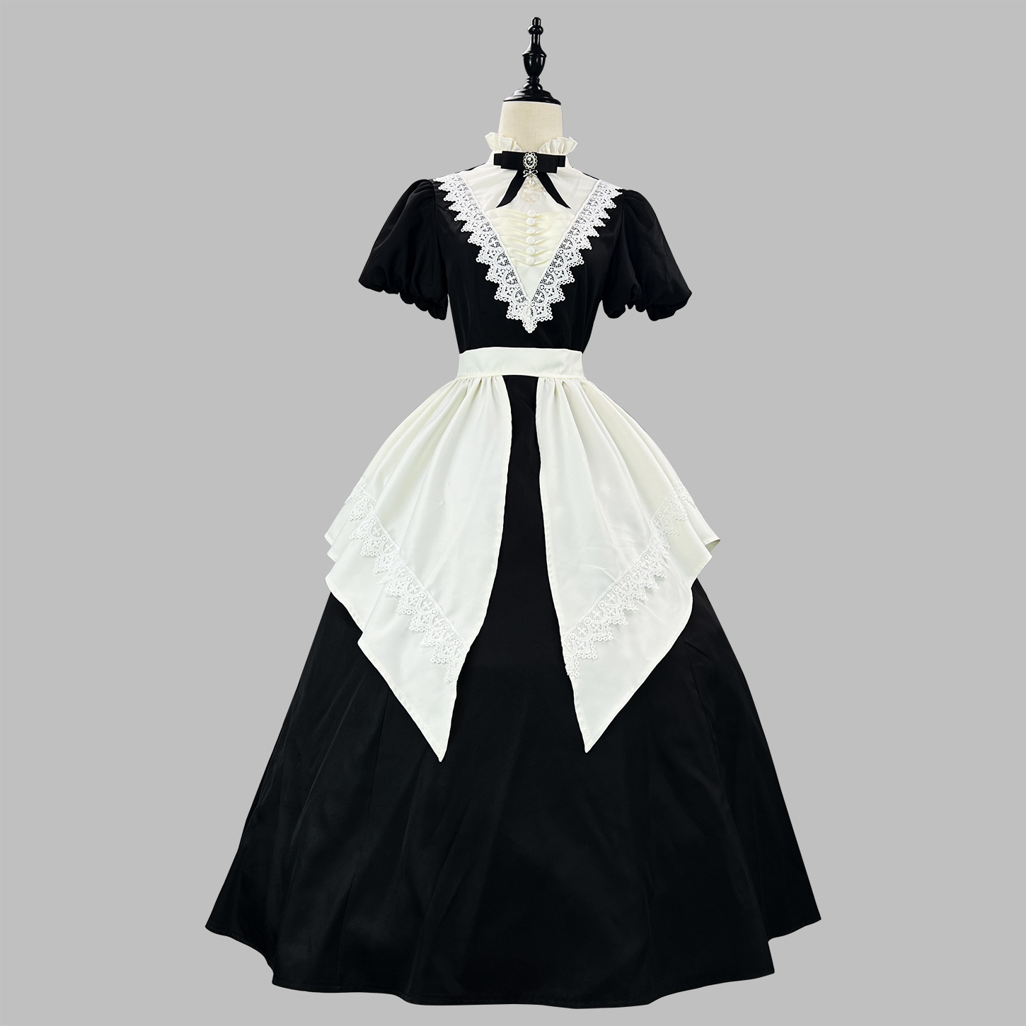 Cross-Border New Product Gothic Nun Black Long and Short Op Sleeve Apron Multi-Wear Maid Outfit Halloween Maid Outfit