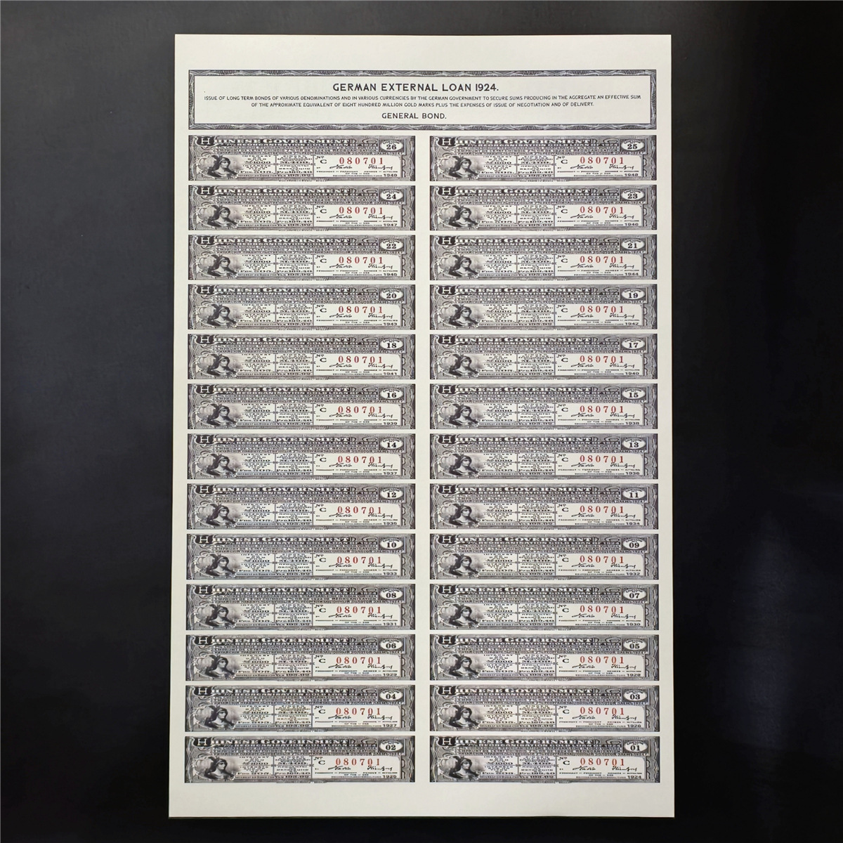 1924 German large-size vintage souvenir fluorescent coupons non-circulating a set of foreign trade commemorative banknotes
