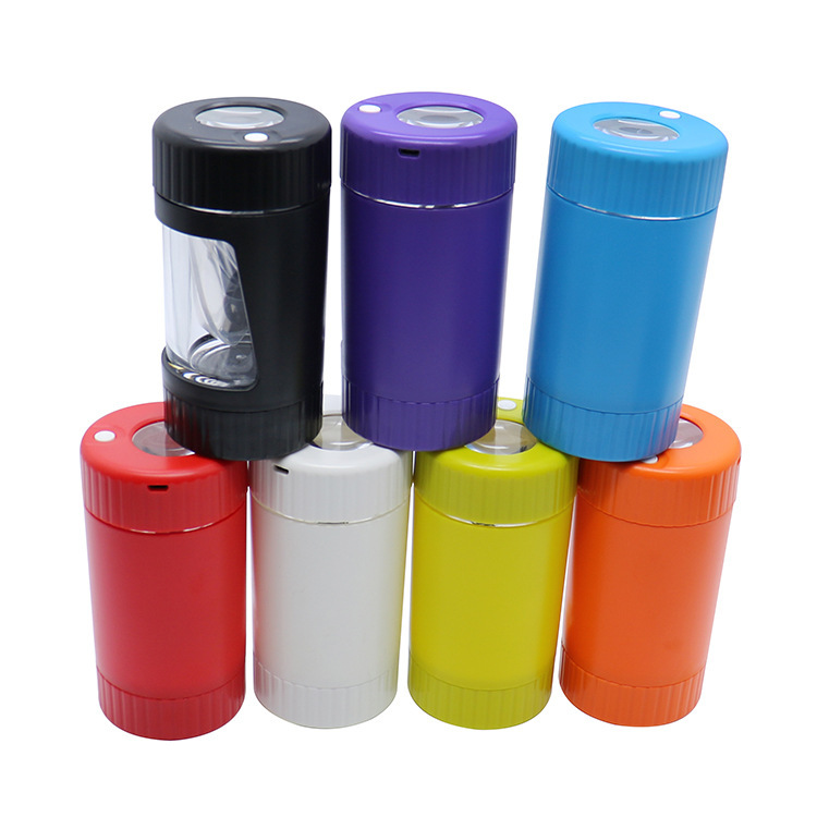 Cross-border direct supply cookies plastic LED tobacco jar luminous belt cigarette holder grinding cigarette storage glass jar storage box
