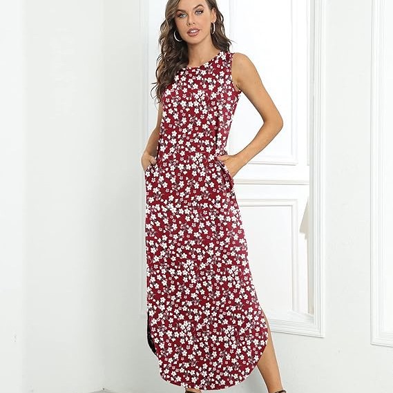 Amazon dress foreign trade European and American fashion round neck dress casual sleeveless dress