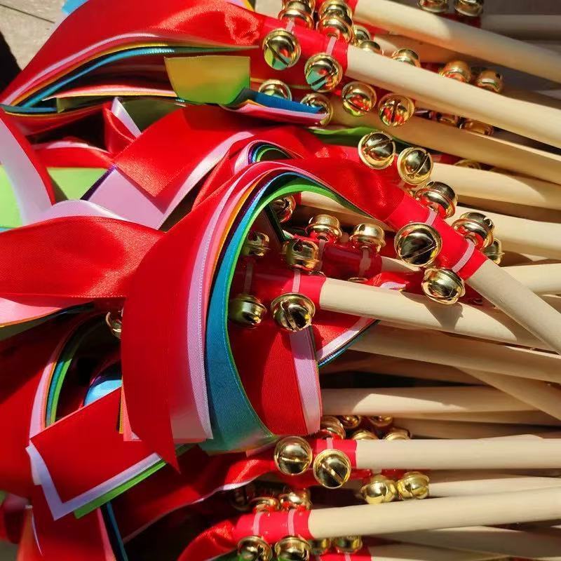 Teacher Recommends Performance Morning Exercises for Kidsren Dance Props Flower Sticks Bamboo Wooden Sticks Handles Colorful Hand Bells