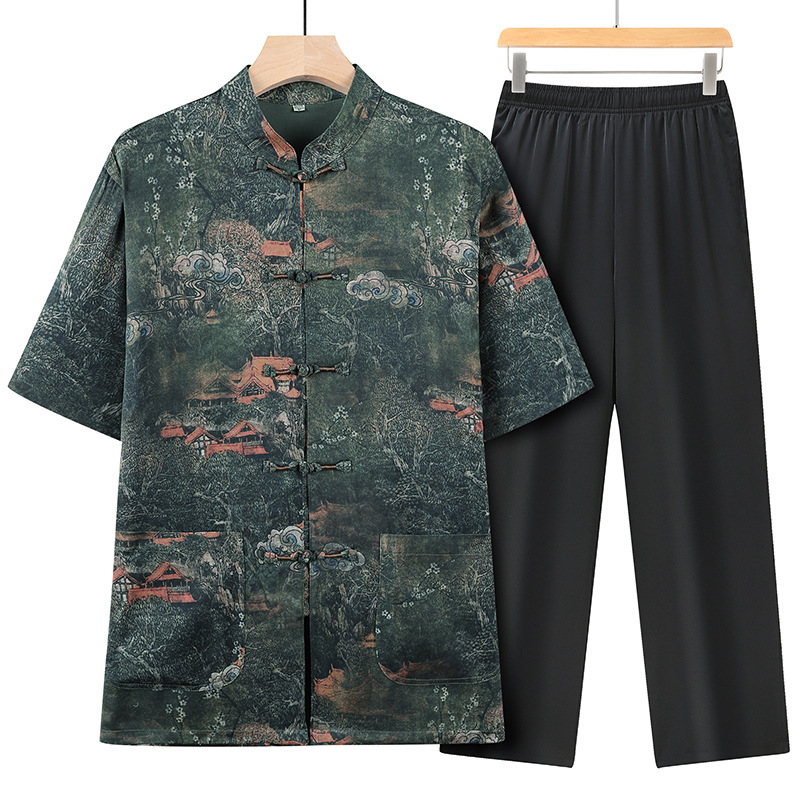 Tang suit men's 2025 new middle-aged and elderly father summer suit Chinese style old man grandfather Chinese printed short sleeve