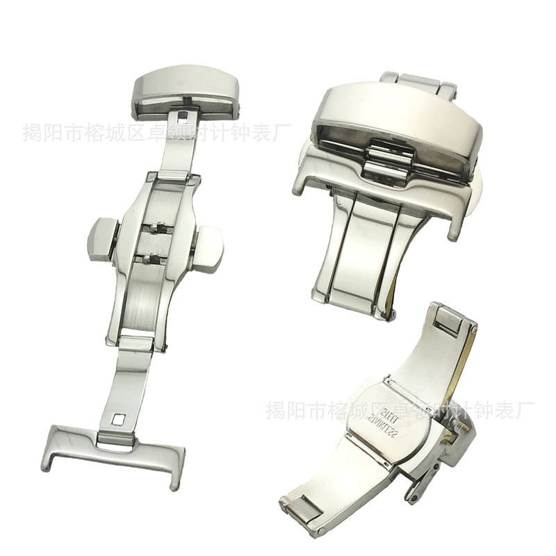 Stainless Steel Butterfly Buckle Automatic Double Press Butterfly Buckle Buckle Belt Butterfly Buckle Leather Strap Buckle Watch Accessories