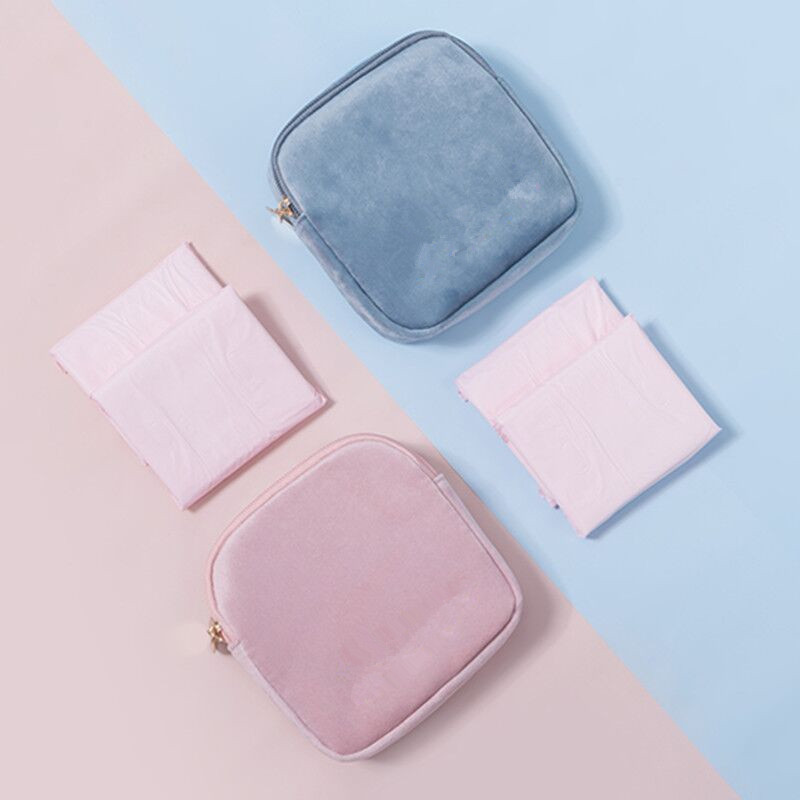 New velvet portable sanitary napkin storage bag coin jewelry storage bag cosmetic box sanitary pad bag