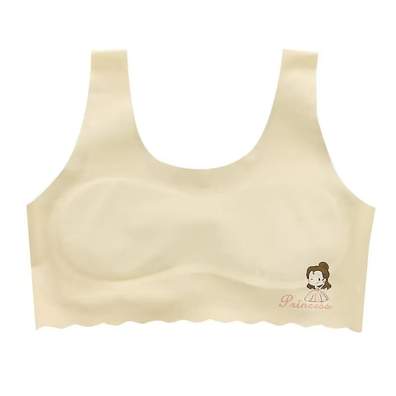 Summer Girls' Underwear with Breast Pads, Elementary School and Junior High School Development Period Vest, Ice Silk Seamless Underwear Bra, Anti-Bump