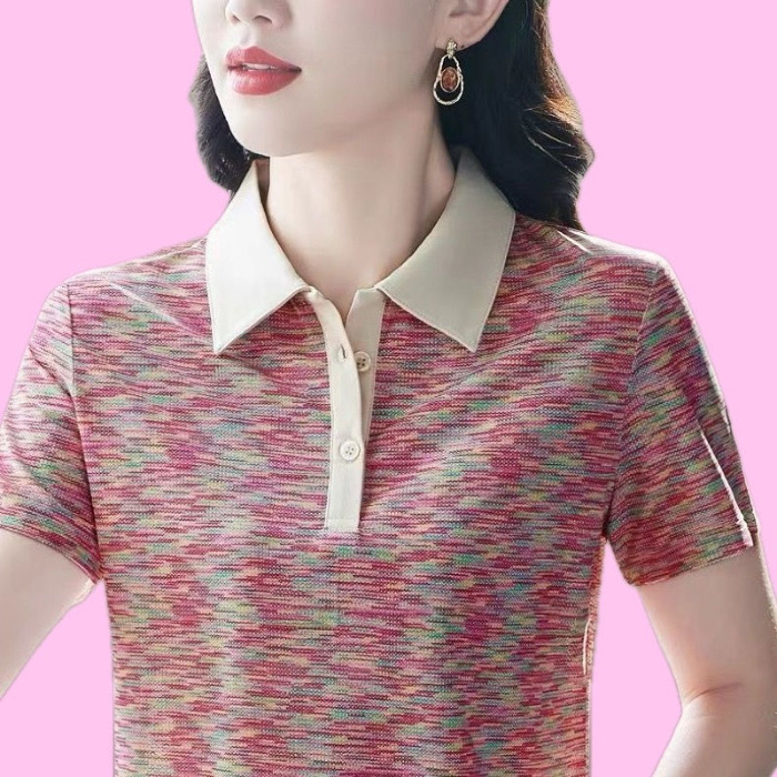 Short-sleeved T-shirt Summer New Middle-aged and Elderly Mother's Casual Top Middle-aged Women's Stylish Age-reducing Slimming Base Shirt