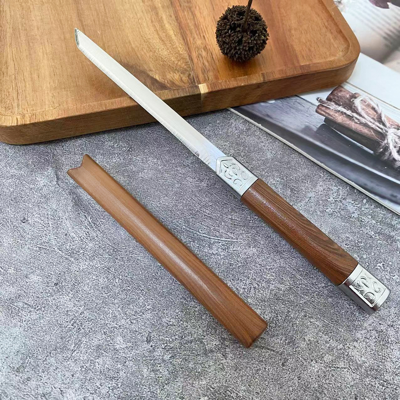 Factory in stock stainless steel outdoor small straight knife magic pen knife portable knife with knife cover multi-function straight handle knife