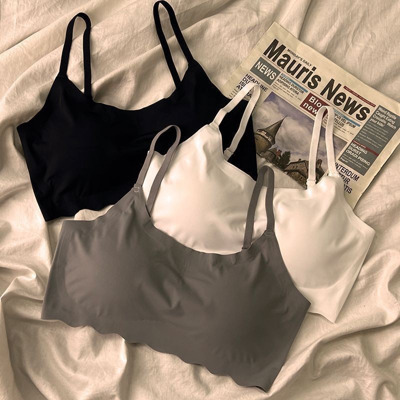 Ice Silk Seamless Backless Bra One-Piece Girl's Bra Anti-Exposure Camisole with Chest Pads Women's Bandeau