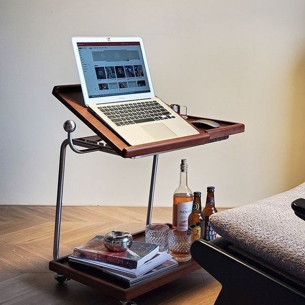 Ins Style Trolley Solid Wood Side Table Storage Rack Sofa Movable Coffee Table Stainless Steel Dining Cart Multi-Functional Medieval