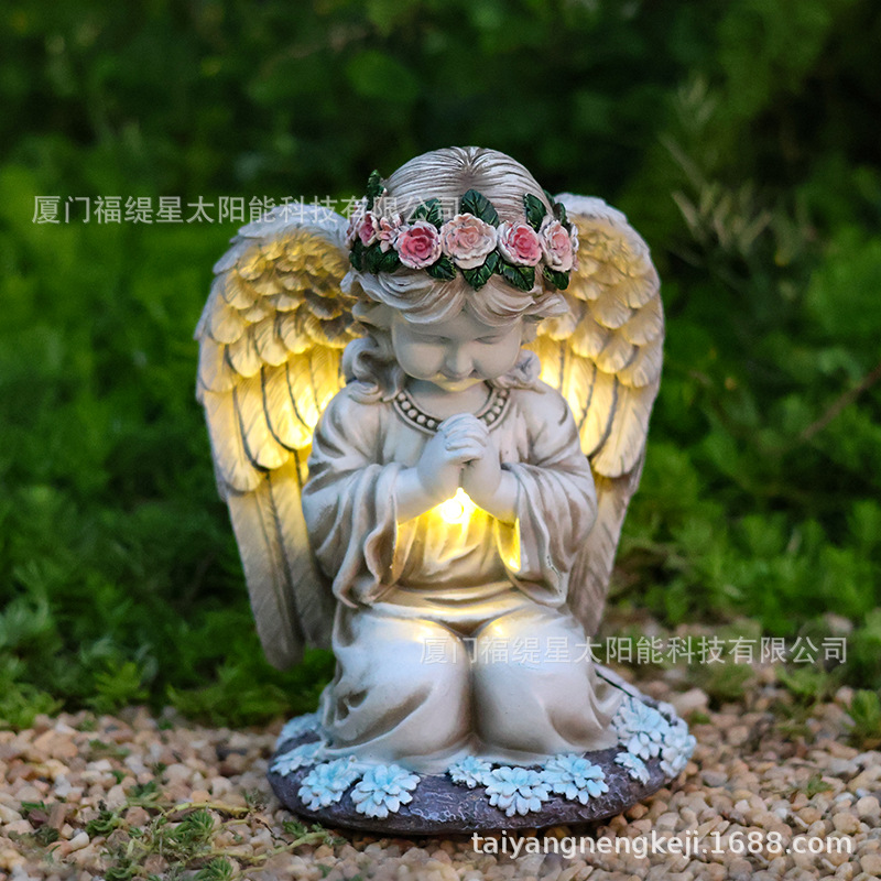 Кросс-бордерная новая резиновая молитвенная ангельская солнечная лампа, уличное украшение для девочки, украшение для сада, домашняя лампа для сада