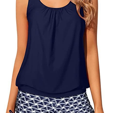 Cross-Border Women's waist split swimsuit 2-piece swimsuit with boxer shorts moderately loose swimsuit