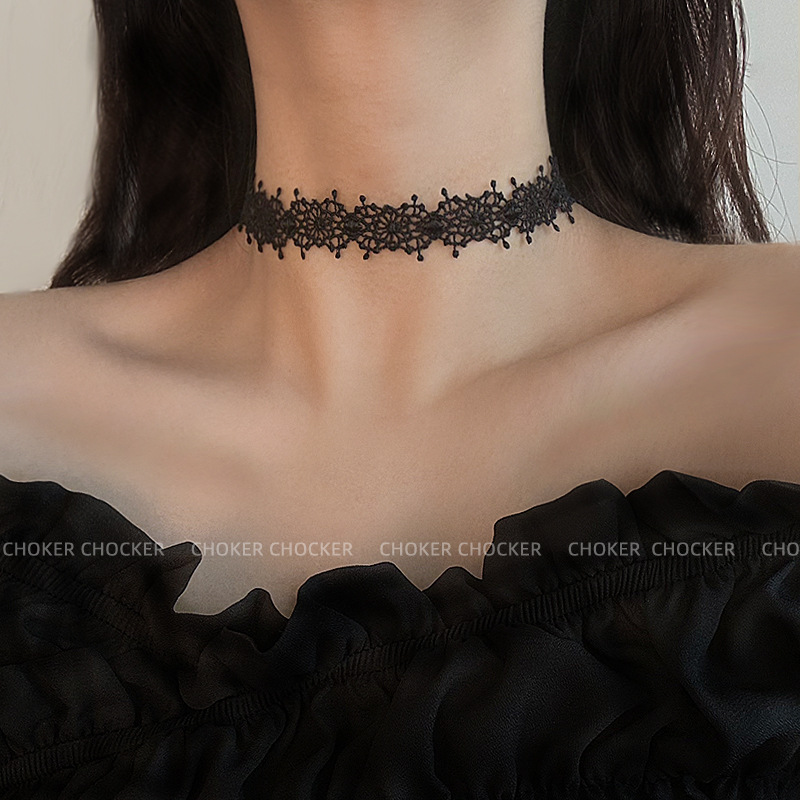 Wang Churan's Same Style Black Lace Choker Necklace Women's Choker Non-Fading Clavicle Chain High-End
