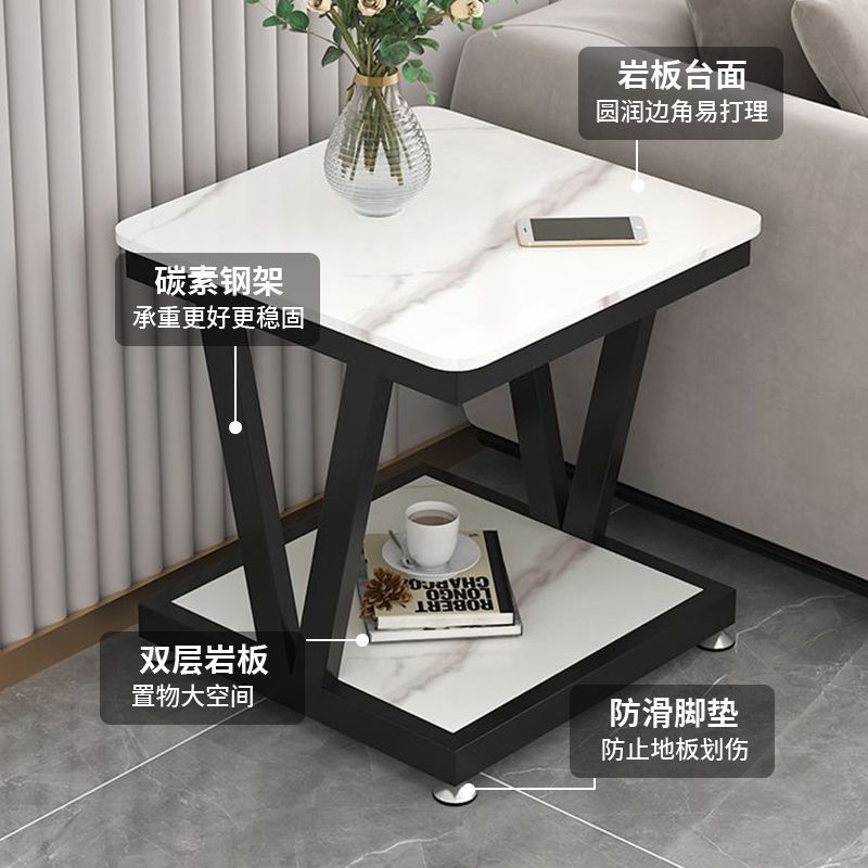Nordic Sofa Side Table, Side Cabinet, Slate Small Coffee Table, Wheeled Side Table, Double-Layer Mobile Small Table, Corner Table, Bedside Table