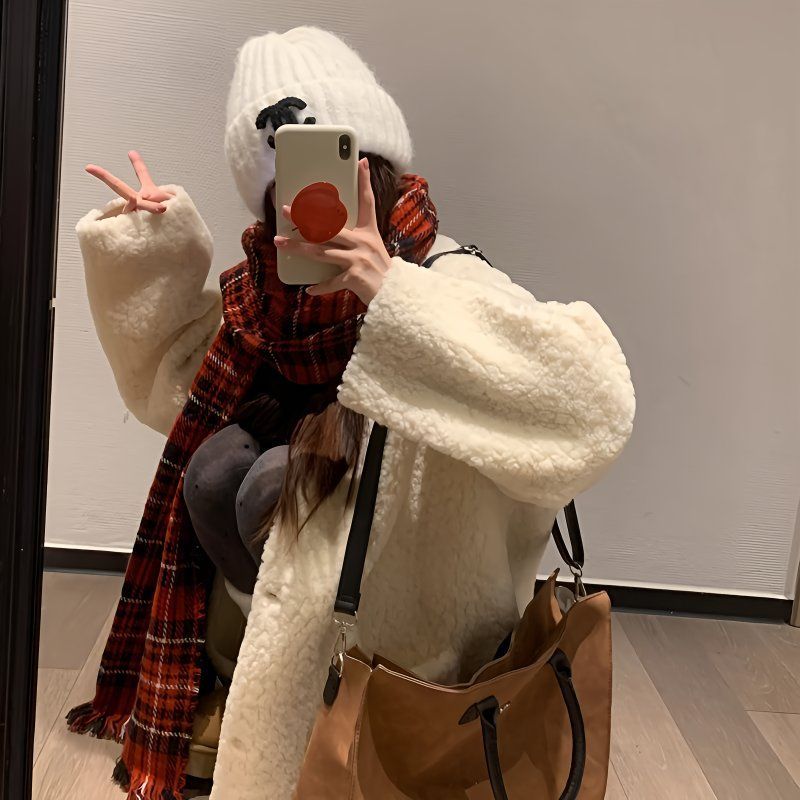 Lamb Wool Outwear for Women Autumn and Winter 2024 New Korean Style Loose Casual Fur One-Piece Thickeneded Plush Top to Reduce Age