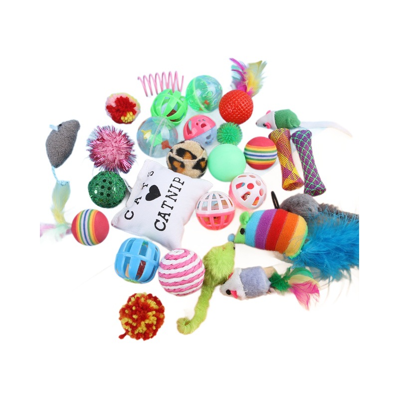 Summary cat toy combination accessories plastic bell ball flower drum rainbow ball feather mouse pet cat toy