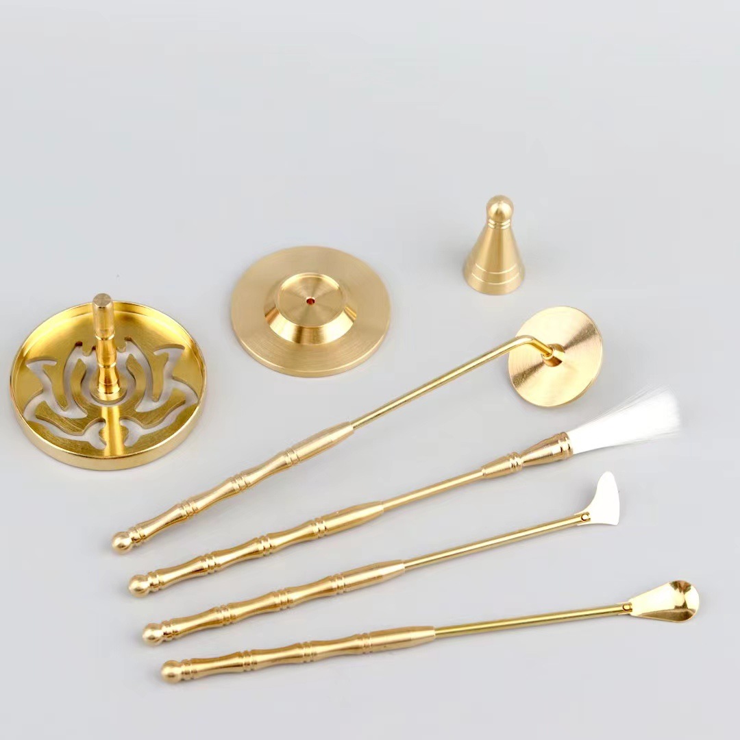 Incense seal incense printing pure brass incense tool bulk sandalwood wholesale incense ash incense spoon incense sweep incense spoon incense powder five-piece set