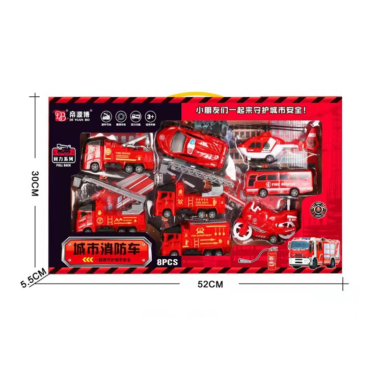 Fire truck engineering vehicle model inertia pull back vehicle suit excavator gift box boy toy stall wholesale