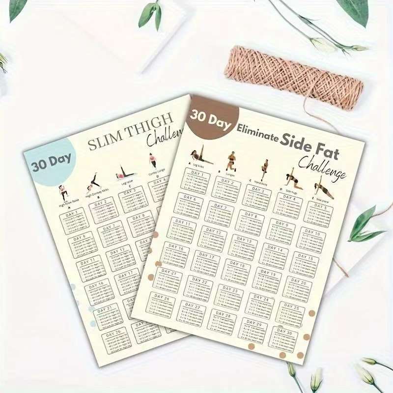 10 Pieces of 30-Day Home Exercise Challenge Yoga Poster Set Wall Exercise Challenge Schedule Check-In Record