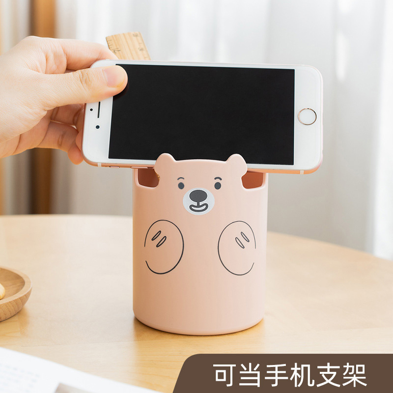 Free Bear Bear Pen Holder Cute ins Japanese Style Simple Desktop Stationery Makeup Brush Storage Mobile Phone Holder Pen Holder