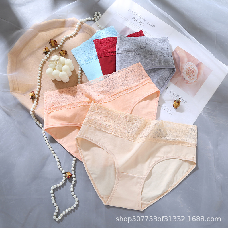 European and American high waist lace underwear women's large size breathable soft sexy cotton Women's boxer underwear foreign trade Wholesale