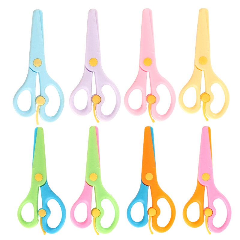 Factory direct batch plastic handmade scissors student scissors children's scissors cartoon anti-pinch elastic children's safety scissors