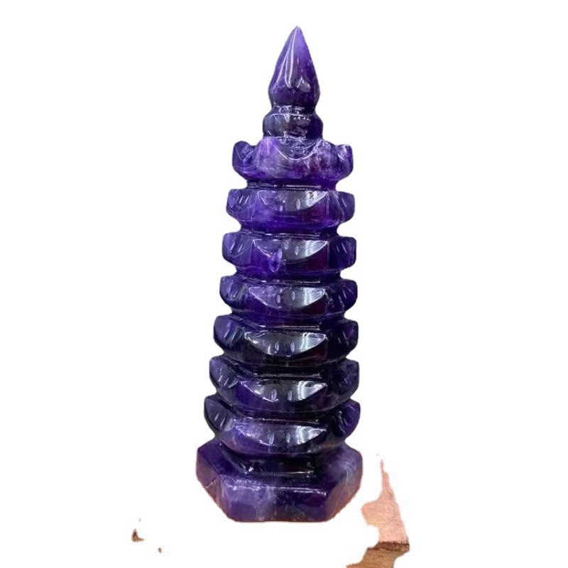Natural Amethyst Nine-Story Wenchang Tower Ornaments Amethyst Raw Stone Raw Mineral Crystal Entrance Bedroom Living Room Ornaments