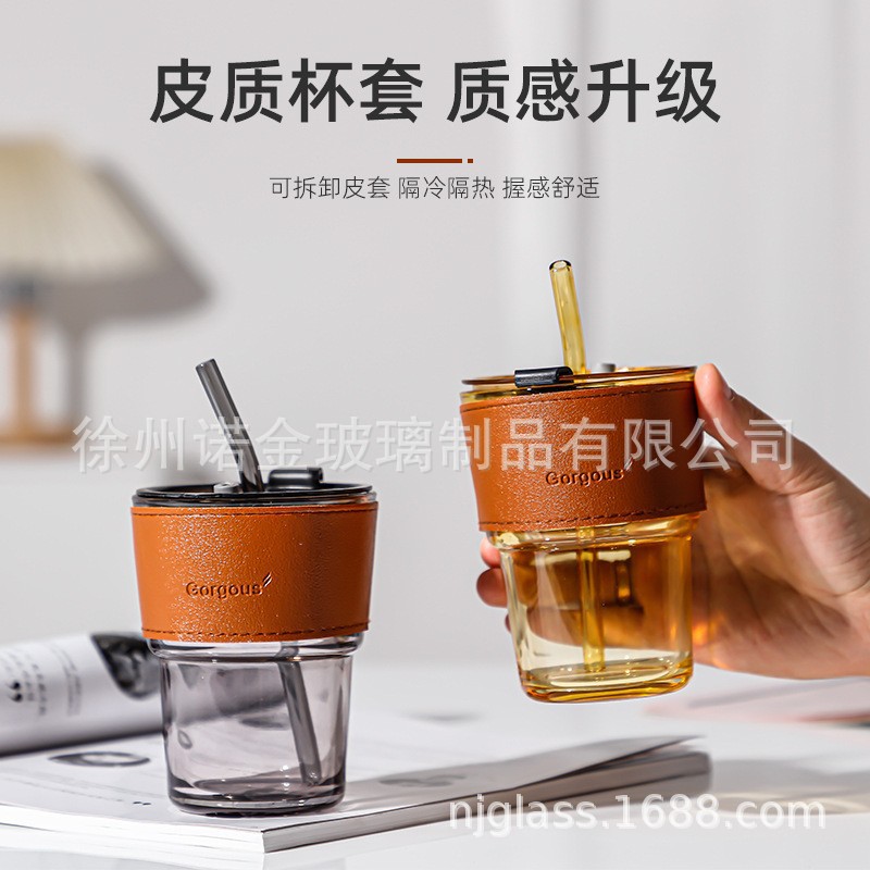 Creative Ins Style Coffee Cup Office Insulated Bamboo Glass Straw Cup with Lid Wholesale Portable Cup