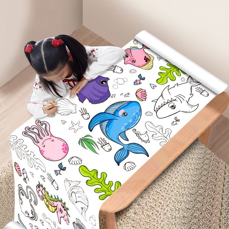 Children's Graffiti Scroll Coloring Painting Paper Long Scroll Kindergarten Baby Coloring Canvas Can Be Attached to the Wall Without Dirtying the Wall