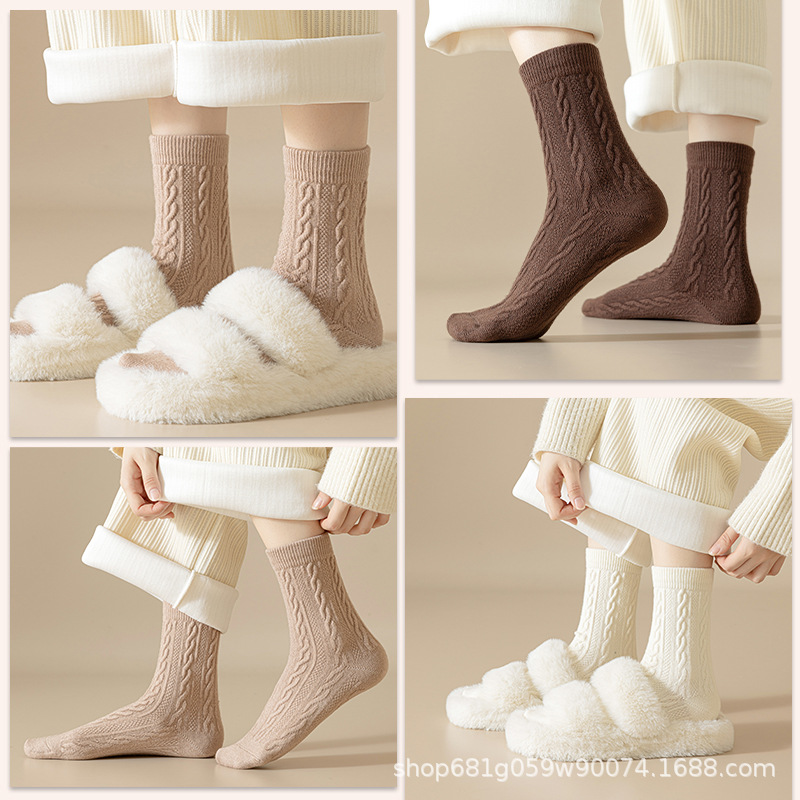 Cashmere Socks for Women, Autumn and Winter, Mid-Calf, Fleece-Lined, Thickened, Warm, Solid Color, Wool Slouch Socks, Thick Long Socks, Maternity Socks for Women
