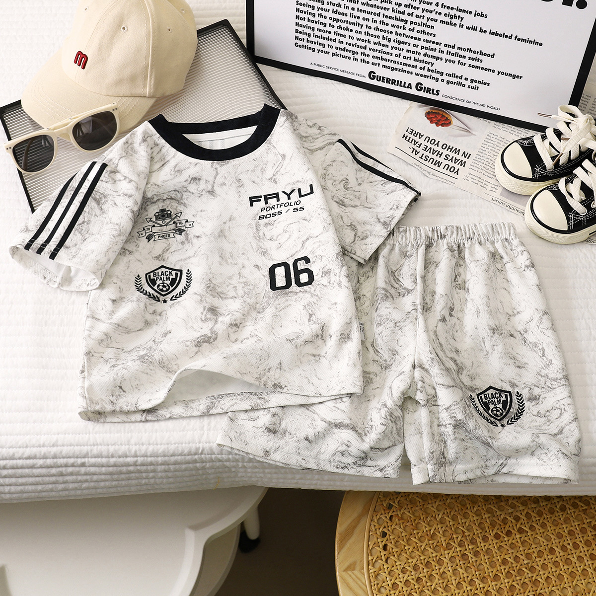 Boys short sleeve suit summer new mid-range summer children's shorts boys western style children's sports children's clothing wholesale