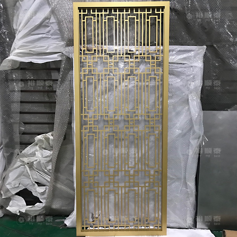 Stainless steel screen partition hotel living room entrance rose gold light luxury metal hollow aluminum carved plate grille