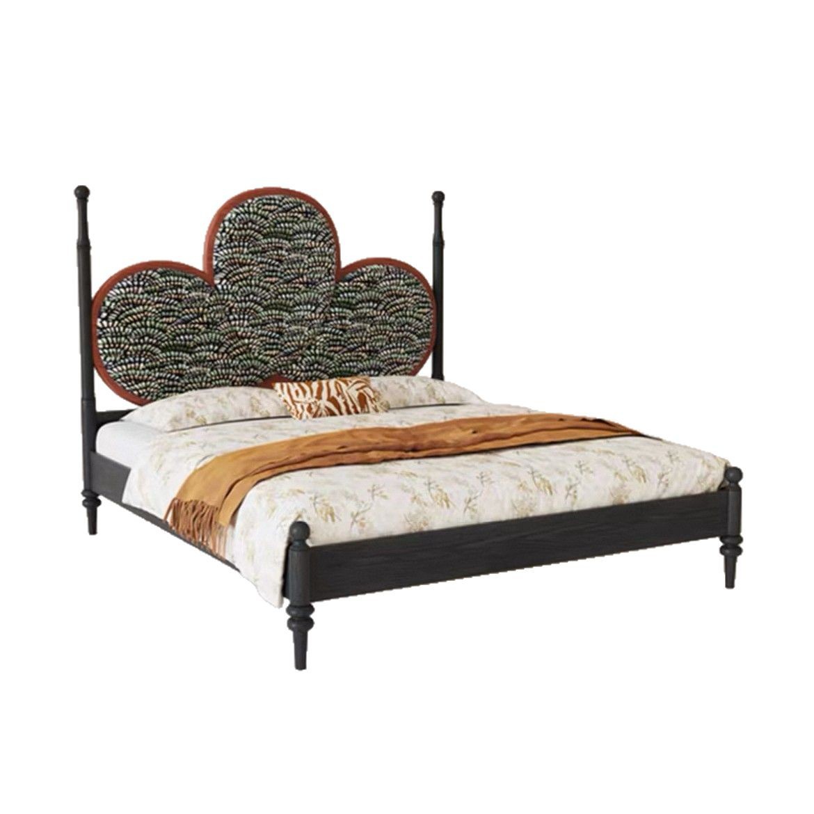 French Retro Bedroom Double Bed Dressing Table Telescopic Integrated Cabinet Combination Antique High Back Bed Set of Furniture