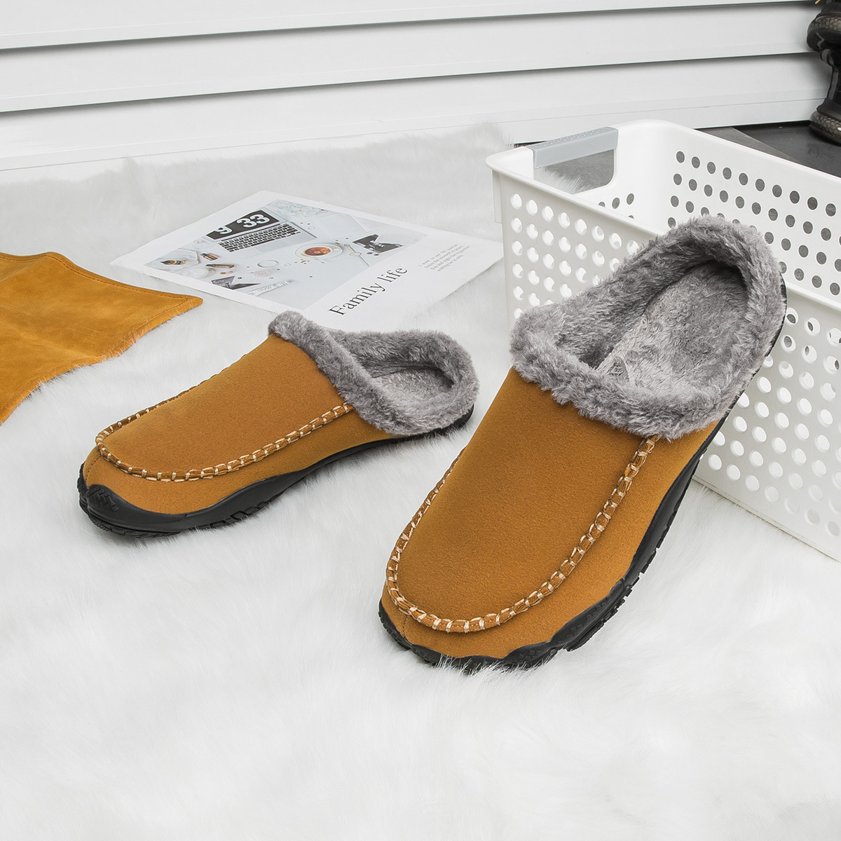 Cotton Slippers fleece-lined Long Hair Indoor Autumn and Winter Couple Home Leisure Fitness sneaker Non-slip Warm Wool Slippers