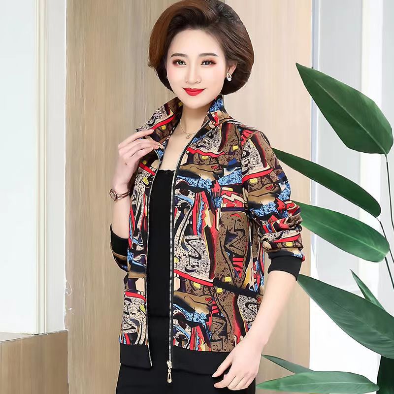 2024 new middle-aged mom spring and autumn clothing jacket thin middle-aged and elderly women's jacket long sleeve loose top batch