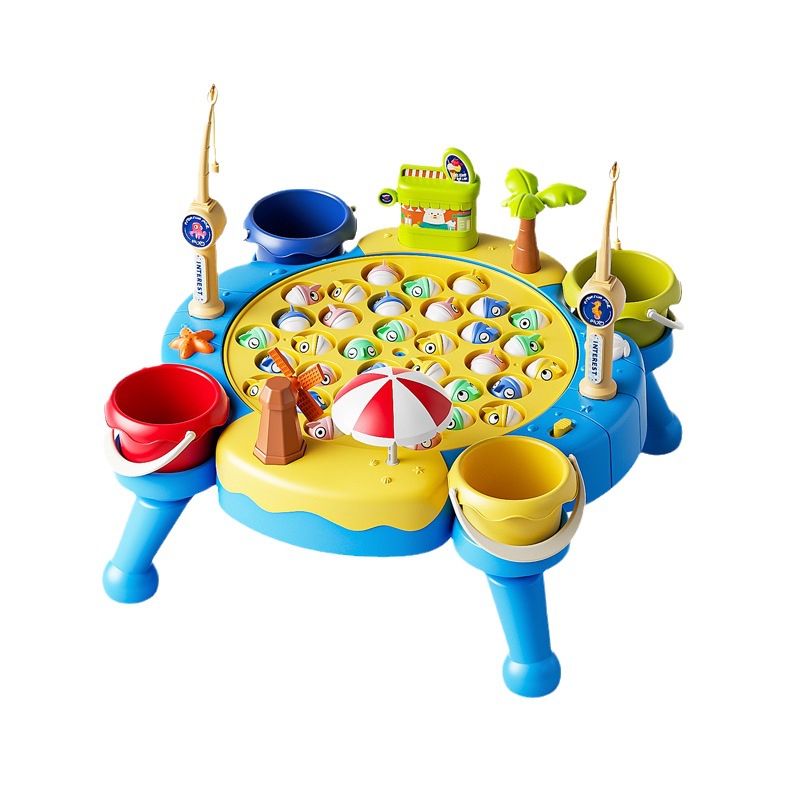 Cross-border New Electric Magnetic Diaoyutai Children's Fishing Toys Early Education Educational Music Interactive Play Toys