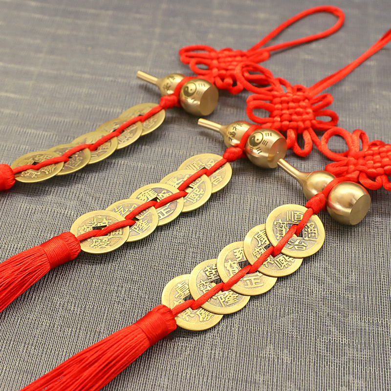 Brass open cover Fu Lu Ankang copper gourd auspicious knot wear blue dragon white tiger hollow copper gourd five Emperor money pendant